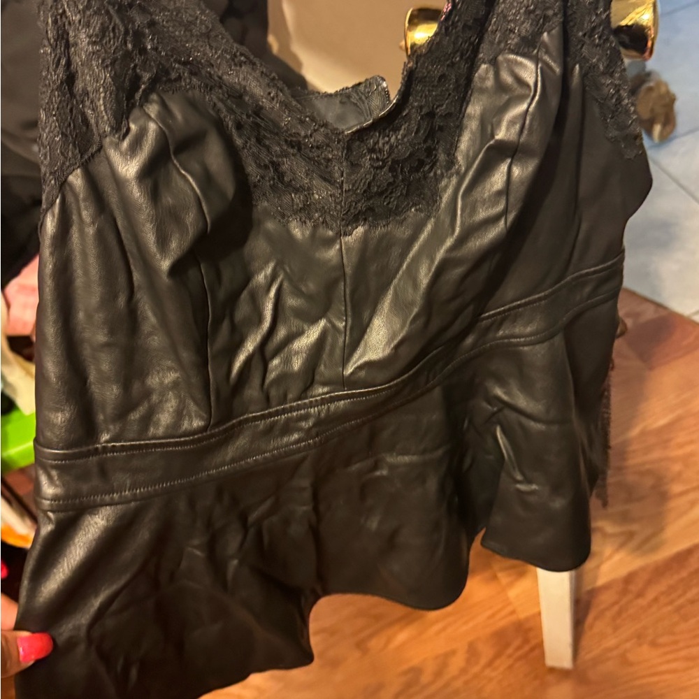 Women's Black Lace-Trimmed Leather Top